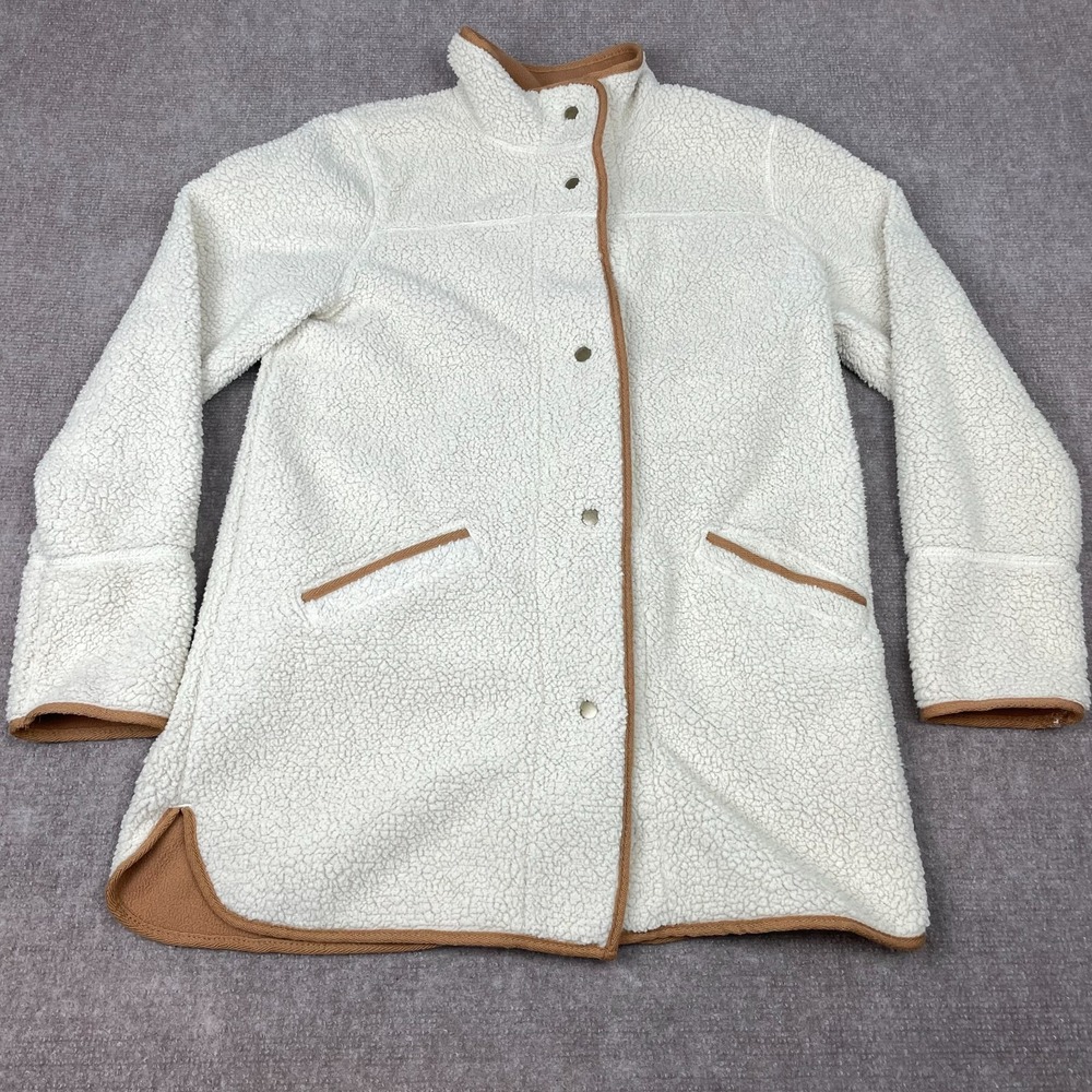 St John's Bay Overcoat Womens S Cream Sherpa Mock Neck Snap Front Winter Cozy